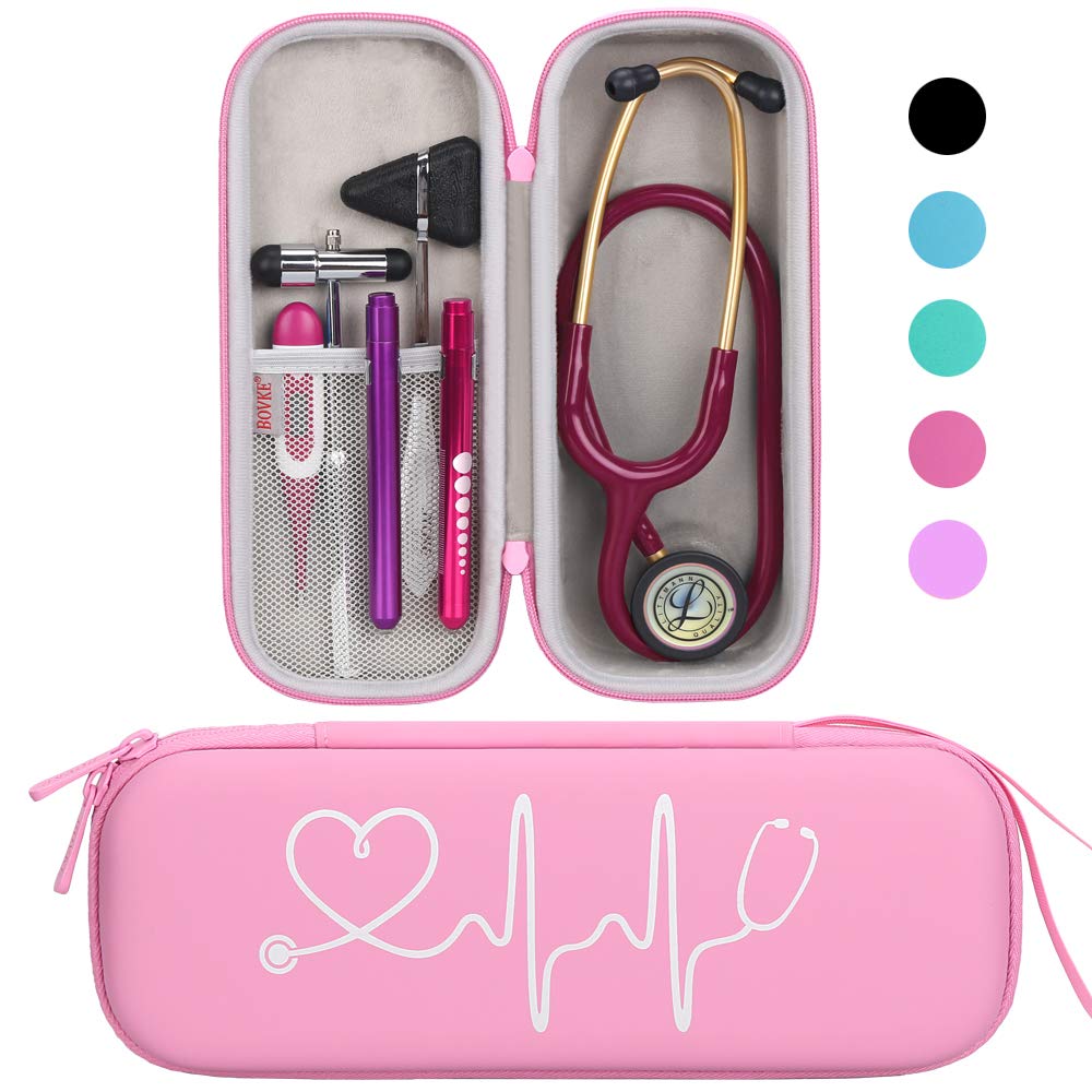Photo 1 of BOVKE Travel Carrying Case Compatible With 3M Littmann Classic III, Lightweight II S.E, MDF Acoustica Deluxe Stethoscope, Extra Room for Medical Scissors EMT Trauma Shears and LED Penlight, Pearl Pink