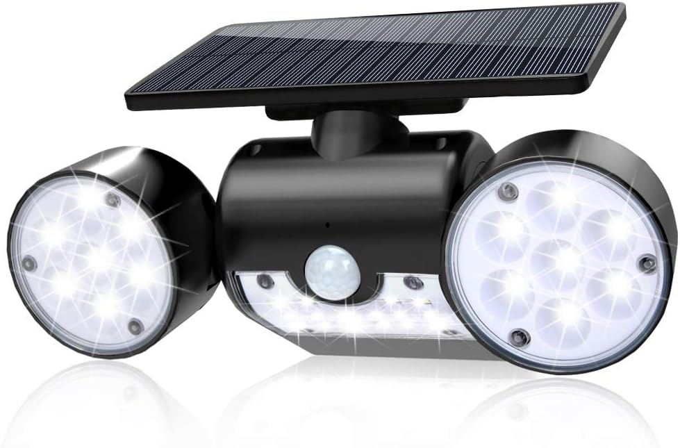 Solar Lights Outdoor Motion Sensor，Hallomall Solar Security Lights with Dual Head Spotlights 30 LED Waterproof 360-Degree Rotatable Solar Motion Lights outdoor for Yard Garden Garage Patio Porch-1Pack