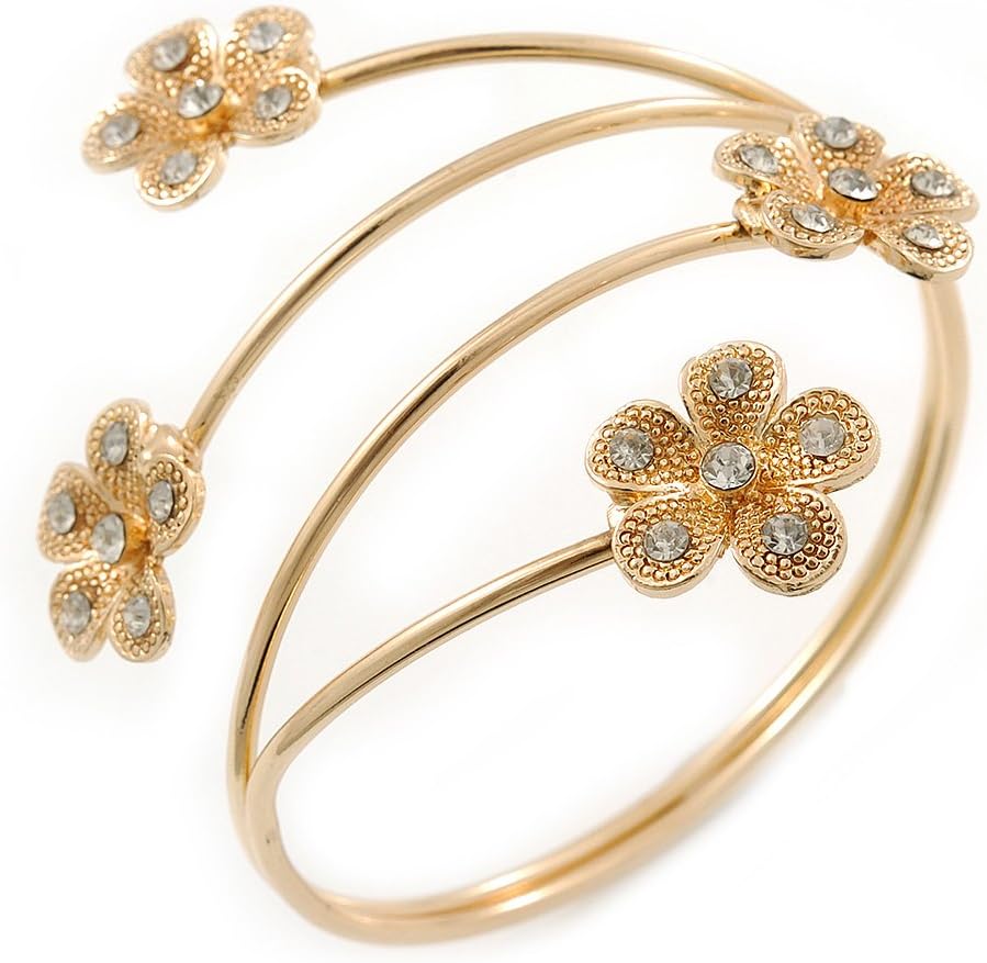 AvalayaGold Plated Crystal Daisy Upper Arm, Armlet Bracelet - Adjustable