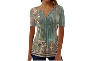 LEODYE Womens Tops Dressy Casual Short Sleeve Summer Tops Vintage Flower Print Tshirts Trendy Round Neck Tshirts Tunic Tops