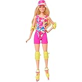 Barbie The Movie Margot Robbie - Skating Doll with Neon Outfit, Retro Gymnastics Suit, Pink Biker Shorts, Sun Shield, Neon Green Hoop Earrings, Skating Equipment, Impala Inline Skates, HRB04
