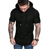 Wowcarbazole Men's Gym Hoodies Workout Sweatshirts Short Sleeve Athletic Muscle T-Shirts Pullover