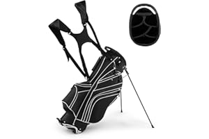 GYMAX Golf Stand Bag, 6 Way Divider Golf Club Bag with 8 Pockets, Rain Hood, Umbrella Holder & Glove Sticker, Portable Lightweight Golf Bag for Men Women