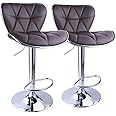 GTU Furniture Set of 2 Shell Back Adjustable Swivel Bar Stools, PU Leather Padded with Back (Chocolate)