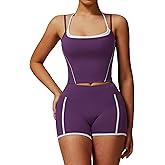 QBGJTD Two Piece Workout Sets For Women Tank Top and High Waist Booty Lifting Shorts Gym Yoga Active Outfits with Pockets