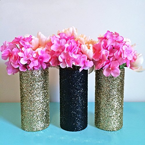 Buy 3 Gold and Black Glitter Glass Cylinder Vases, Wedding Centerpieces