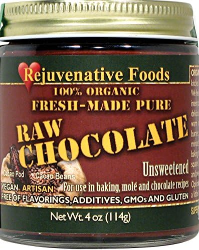 Raw Stoneground Fresh Unsweetened 100% Certified USDA Organic Pure Chocolate in-Glass-Jar Rejuvenative Foods-9oz