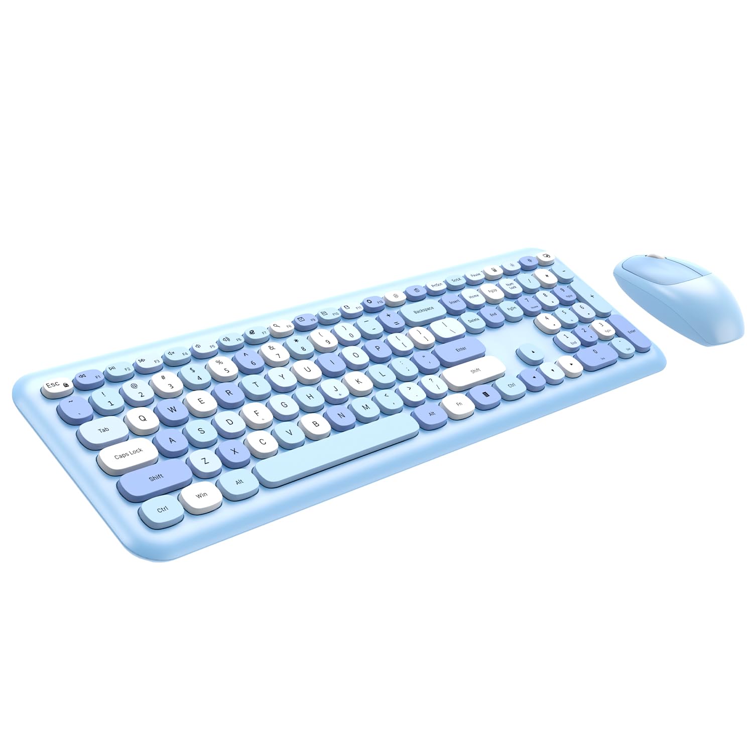 Photo 1 of Wireless Keyboard and Mouse Combo, 2.4GHz Full-Sized Colorful Cute Keyboard Mouse Set with Retro Typewriter Flexible Round Keys for Windows, Computer, Laptops, PC (B-Blue Colorful)