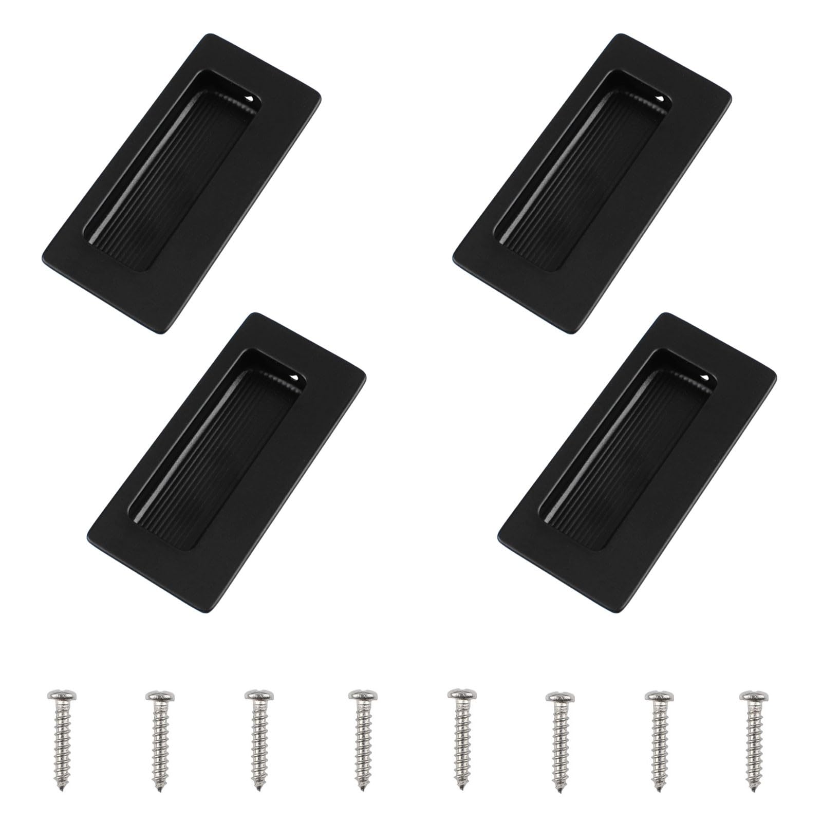 MOROBOR 4PCS Rectangular Concealed Recessed Pulls Handles, Finger Insert Sliding Door Handle with Screws, Stainless Steel Hidden Flush Pulls for Wardrobe Drawer (Matte Black/86mm) — image 1