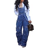 YOOTIKO Women Denim Overalls Jean Jumpsuit Cargo Pants Baggy Straight Leg Bib Jean Romper Streetwear