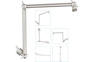 PDPBath Shower Extension Arm, 16" Upgrade Solid Brass Shower Head Shower Head Extender, Adjustable Height Extended with G1/2 Universal Connection for Rain & Handheld Shower Head Brushed Nickel