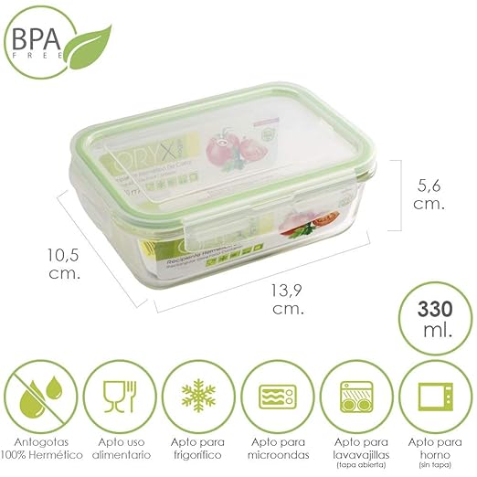 Oryx 5024001 Recipiente Hermético, Cristal, 330 ml, 13.9 x 10.5 x 5.6 (altura) cm