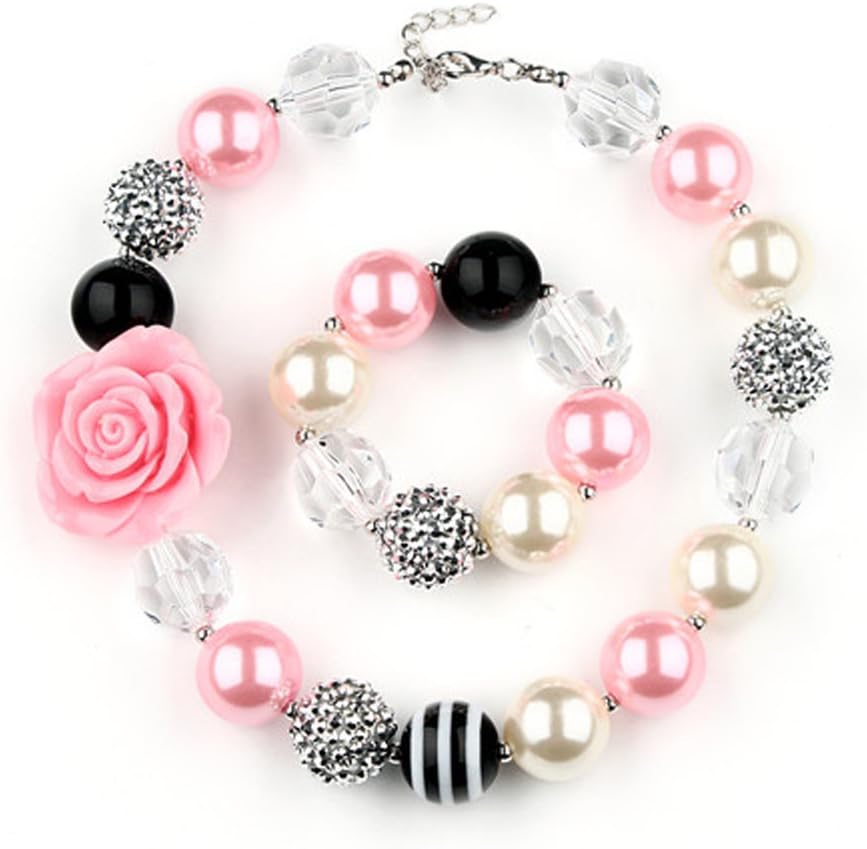 Bouren Fashion Girls Chunky Beads Bubblegum Necklace and Bracelet Set
