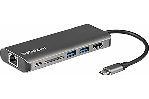 StarTech.com USB C Multiport Adapter, Portable USB-C Dock to 4K HDMI, 2-pt USB 3.0 Hub, SD/SDHC, GbE, 60W PD Pass-Through - U