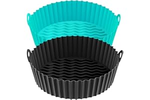 Froven Air Fryer Silicone Liners 7.8 inch, Fits 3-6QT, Compatible with Ninja AF101/AF161/AF150, Gourmia, COSORI and More, Thickened, Weighted, Sturdy, 100% Food Safe Airfryer Liners 2pcs Black & Cyan