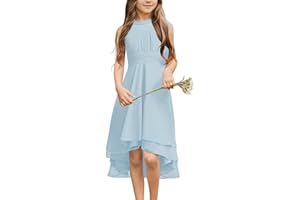 Galawaqe Chiffon Flowy Dresses Flower Girls Asymmetrical with Ruffles Sleveless Swing Party Gowns A-Line Dress…