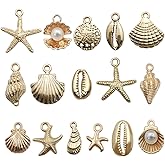 vokoko 64Pcs Gold Shell Charms for Jewelry Making Beach Charms Ocean Starfish Seashell Charm Pendants for Bracelet Keychain Necklace DIY Craft