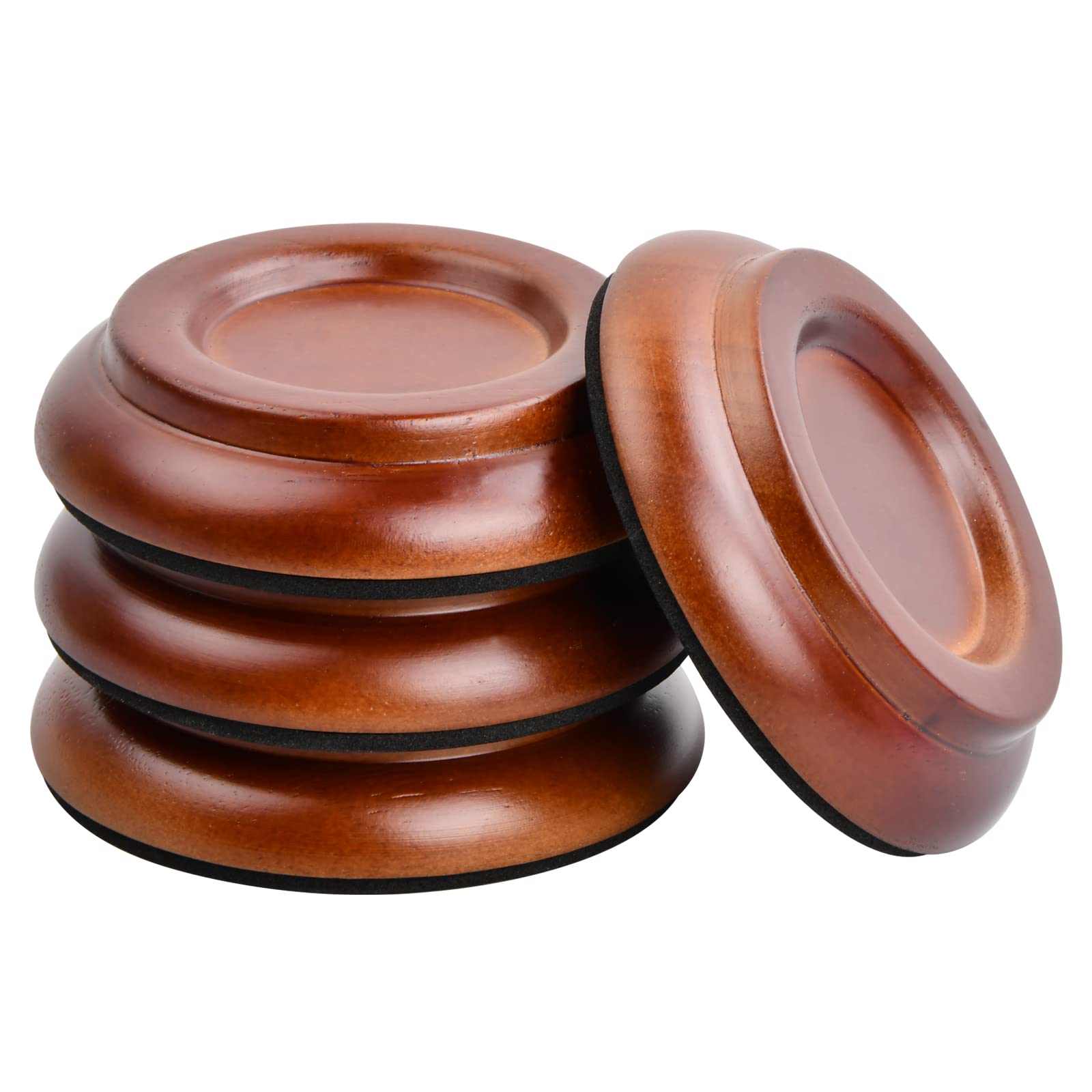 Piano Caster Cups Set of 4, Solid Wood Piano Foot Pads, Upright Piano Caster Cups, Grand Piano Feet Cups,Piano Leg Protector with Non-slip Anti-noise Foam Mat, Deep Brown Furniture Leg Pads Protection