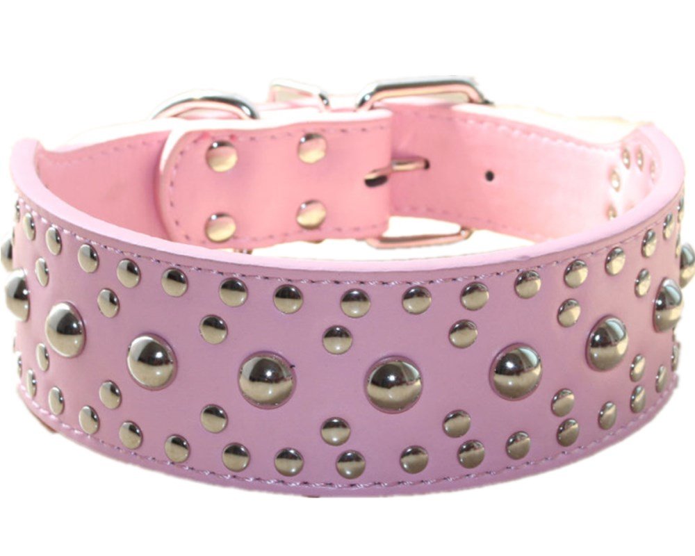 haoyueer New Unisex Studded Leather Dog Collars Medium Large Dog Necklace for Pitbull Doberman Sizes M L … (L, Pink)