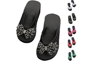 Women's Platform Flip Flop with Rhinestone Bow,Summer Comfortable Thong Sandals,Non Slip Lightweight Slip on Beach Slippers