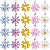 SUNNYCLUE 50Pcs 5 Colors Resin Daisy Charms Bulk Flower Resin Charms with Loop Colorful Key Ring Spring Floral Pendants for Jewelry Making Findings Earrings Necklaces Bracelets Keychain DIY Crafting