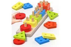 pigipigi Montessori Toys for Toddlers- Wooden Sorting Stacking Blocks for 1 2 3 4 Years Old Baby Boys Girls Learning Shape Color Preschool Educational Activity Game Christmas Birthday Easter Gift