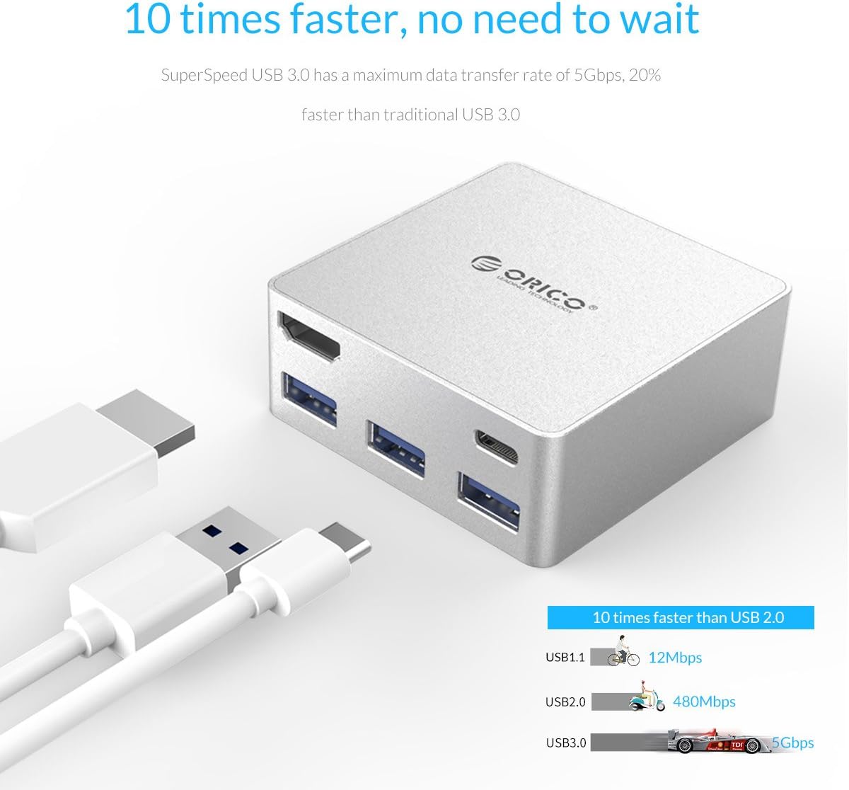 ORICO Data Hub, USB C HUB for PC with Type C Charging Port, USB Power Delivery (USB PD), 4K HDMI Adapter, 3 USB 3.0 Ports for MacBook, Chromebook [Premium Aluminum Chassis]: Computers & Accessories