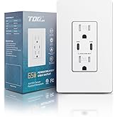 TOPELER PD USB Wall Outlet, 65W GaN Charger Receptacles for MacBook, 15A Duplex Tamper-Resistant Electrical Outlet with USB-C