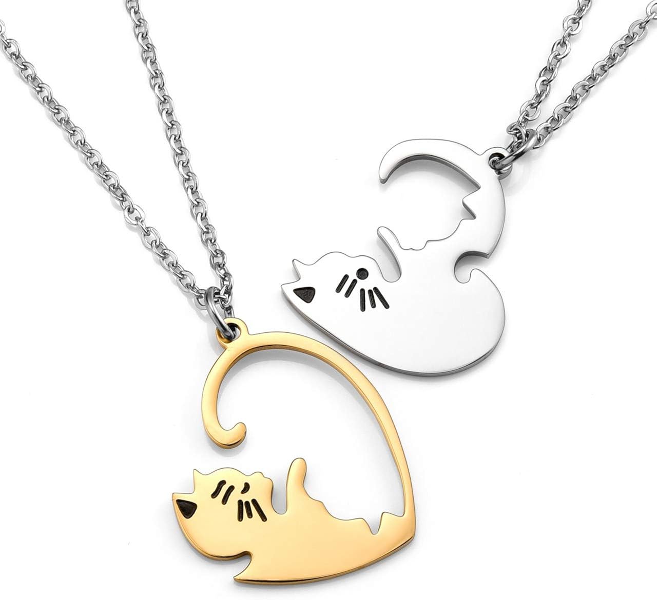 Piercingj 2pcs Bijoux Collier Pendentif Puzzle Coeur Separable Detachable Chat Acier Inoxydable Amitie Amoureux Couple Avec 2 Chaines Amazon Fr Bijoux