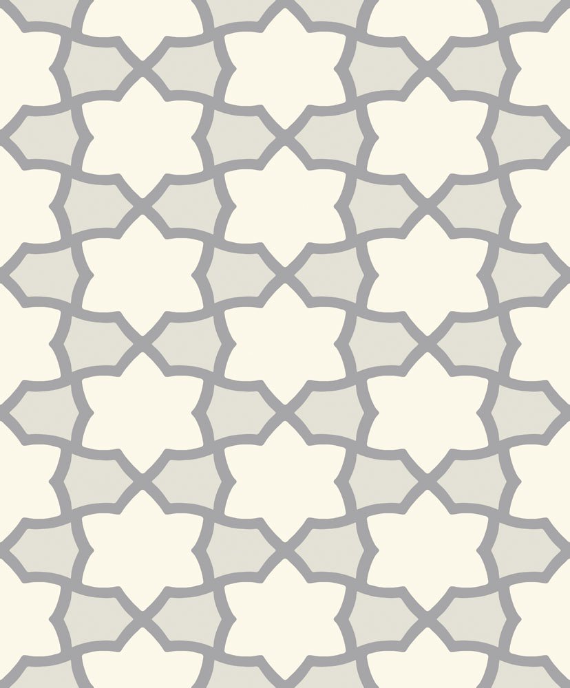 Arthouse Rio Silver Metallic Finish Wallpaper - Interlocking Star Lattice Motif - Enhanced with Raised Glitter - 690701