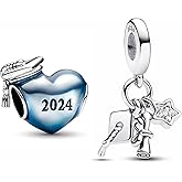 MSPOVOF Blue Graduation Heart & Triple Dangle Charms Bead for Bracelets and Necklaces 925 Sterling Silver Women's Graduation Jewelry Gifts 2 Piece/Package