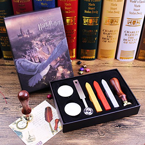 Unique Stamp Sealing Wax Stick Harry Potter Wax Seal Stamp With HP Alphabet Wax Badge Wooden Stamp Sealing Wax Spoon Kit and Candles for Envelops Postage Letter