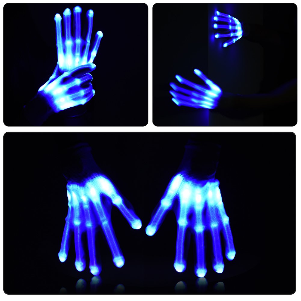 Vbiger LED Gloves Knit Gloves Party Light Show Gloves Finger Lights Toys Christmas Gift for Men Women