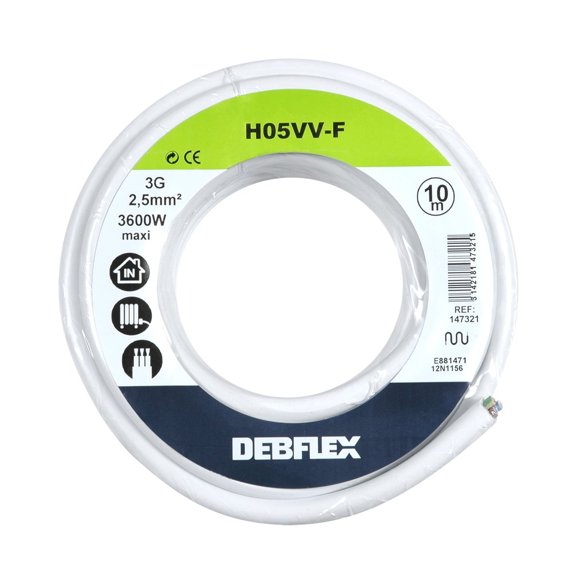 Debflex 147321 Cable Reel HO5VV-F 3G2.5 10 m White