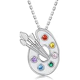 sagrence 925 Sterling Silver Artist Palette Necklace Paint Palette Pendant with Brushes Creative Art Jewelry for Women Gifts for Painters Art Lovers