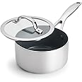 GreenPan Valencia Pro Tri-Ply Stainless Steel 1.5QT Saucepan with Lid, Healthy Ceramic Nonstick PFAS-Free PFOA-Free Coating, Multi Clad Cookware, Induction, Dishwasher Oven and Broiler Safe
