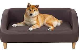 AFBKSS&BB Dog Bed/Pet Sofa Bed Technology Cloth Cat Sofa Bed Sleeping Couch High Wood Leg Animal Bed Sofa (Brown)