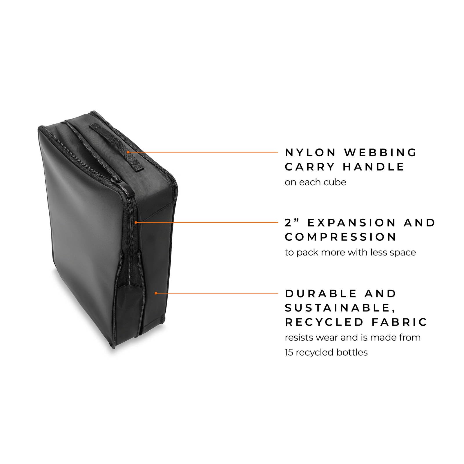 Briggs & Riley Compression Packing Cube Set for Women & Men - Bag Organizer for Checked Suitcase & Luggage, Pack Accessories for Vacation - 3-Piece, Black