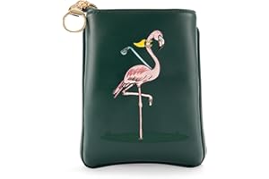 CROWNBLANKS PINKTEE Golf Valuables Pouch Funny Golf Accessories Bag with Zipper Master Green Premiun Leather Golf Tee/Ball Pouch for Women Men (Pink Stripe, FLAMINGO)