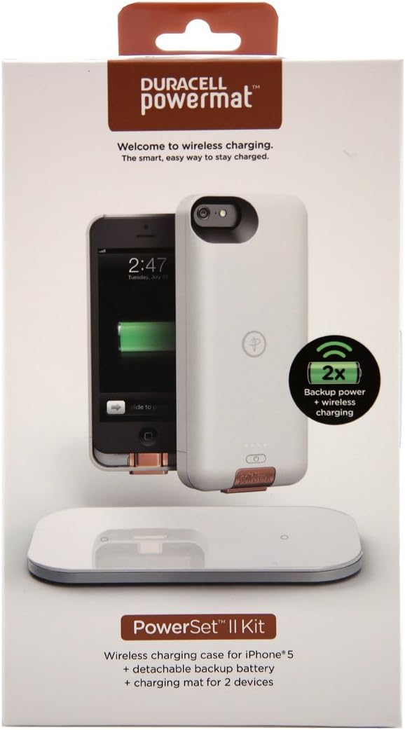 Duracell Powermat CSA5SW1 PowerSet II Kit for iPhone 5 with Access Case, Snap Battery and Powermat - White