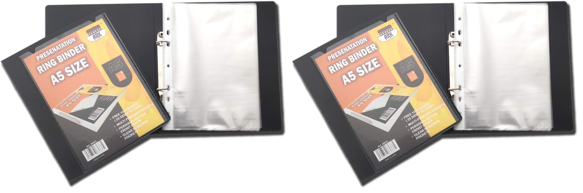 Ark A5 15mm Ring Binder+10 Free Pockets (A5 Presenatation Ring Binder) (Pack of 2)