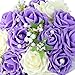 Febou Bridal Bouquet with Artificial Roses, Lace Pearl Ribbon - Perfect for Wedding, Church, Party and Home Decor (Long Ribbon, White+Purple)