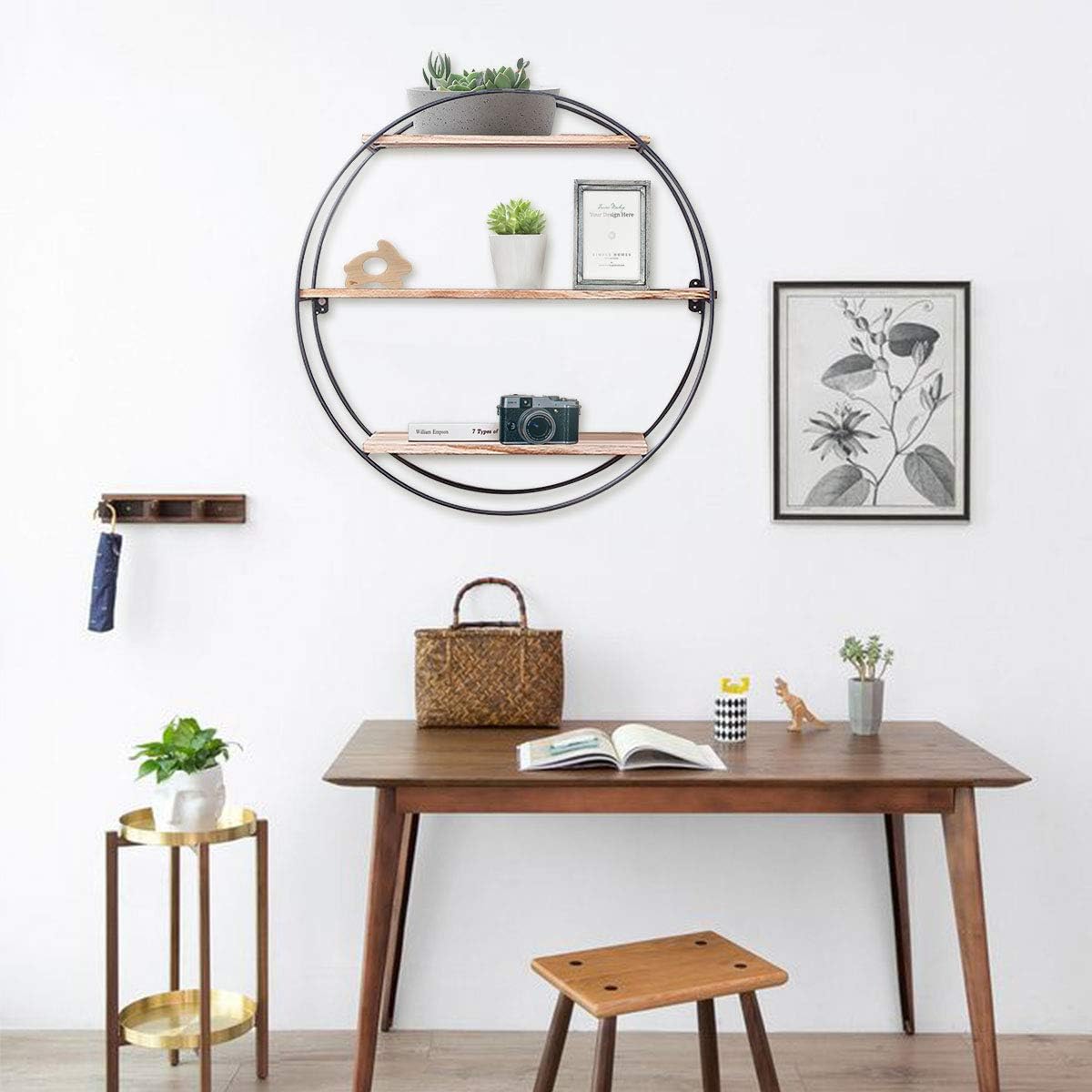 KINGSO Wall Shelf Rustic Wood Floating Shelves,Decorative Wall Shelf for Bedroom, Living Room, Bathroom, Kitchen, Office and More (Round): Home & Kitchen
