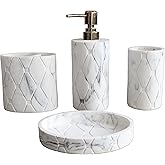 Hymmah Bathroom Accessories Set,Marble Design Toothbrush Holder,Farmhouse Bathroom Decor,4 Pcs Resin Gift Set Apartment Necessities, Contain Toothbrush Cup,Soap Dispenser,Soap Dish,Tumbler