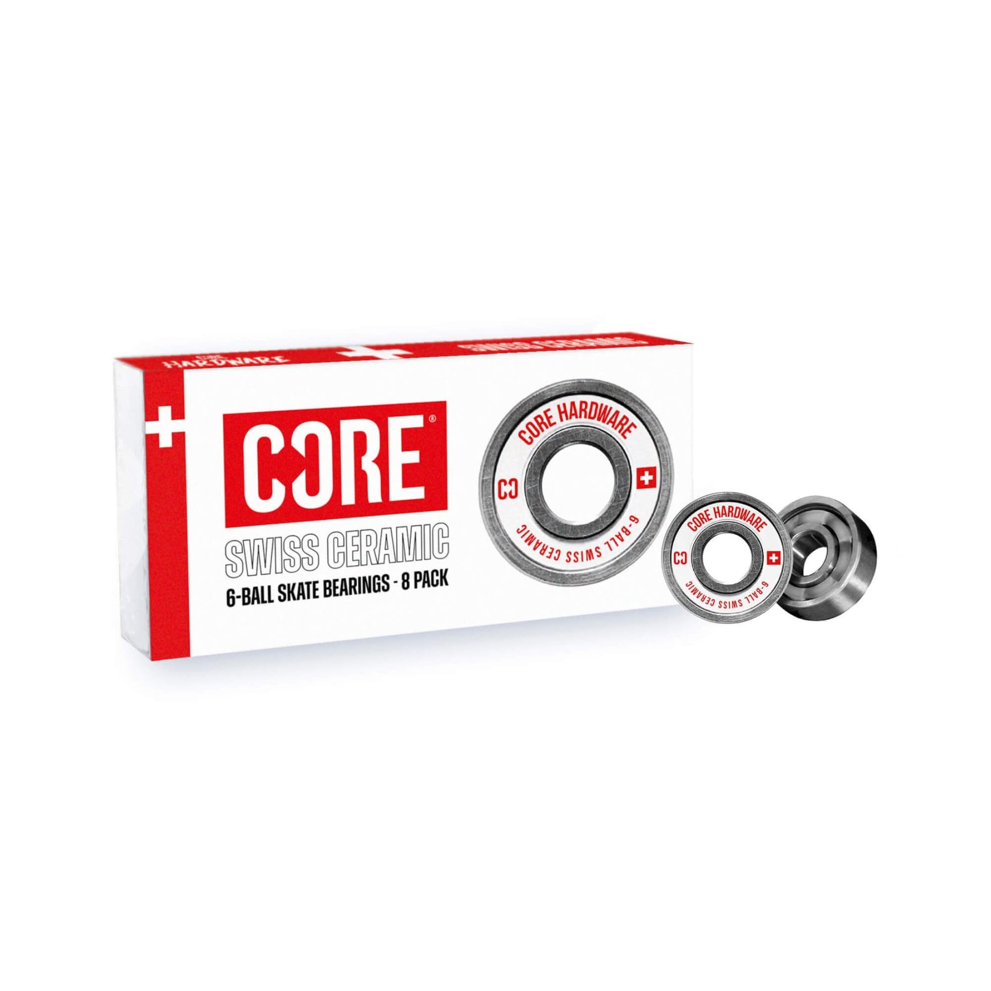 CORE SWISS Skate Bearings - Pack of 8 Premium Sealed 608 Bearings for Skateboards, Longboards, Stunt Scooters and Roller Skates- MultiColoured (8 Pack, SWISS)