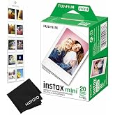 Fujifilm Instax Mini Camera Film: 20 Shoots Total, (10 Sheets x 2) - Included Hanging Photo Album for 10 Photos &amp; Premium Microfibre Cloth for Perfect Picture Quality