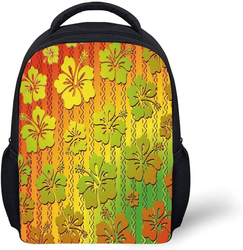 Kids School Backpack Rasta,Hibiscus Exotic Jamaican Island Flower Zig