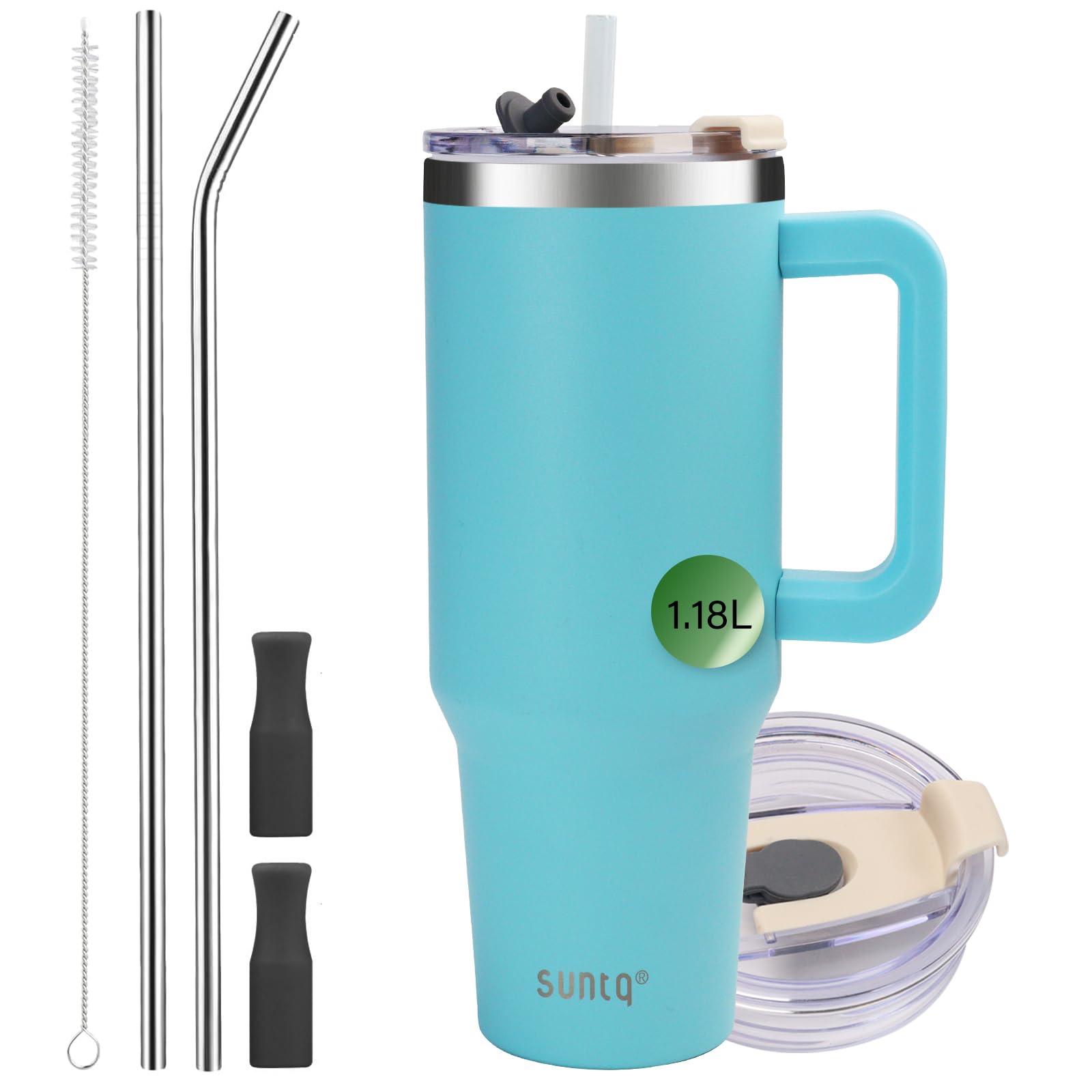 SUNTQ 40oz Tumbler with Handle, Double Wall Vacuum Insulated Water Bottle with Straw and Lid, Stainless Steel Travel Coffee Mug, Reusable Thermal Cup for Beverages, Fit in Cup Holder(Light Blue) — image 1
