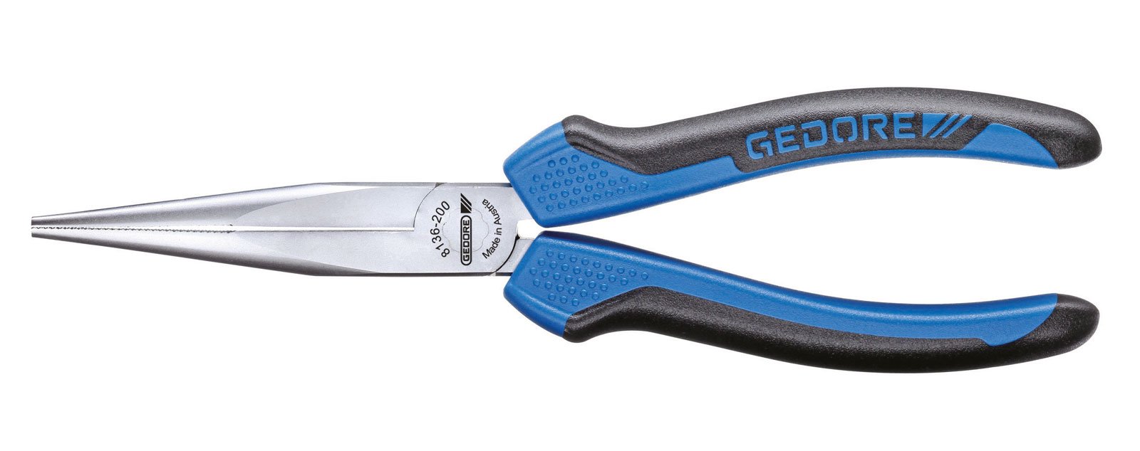 GEDORE Mechanic Pliers 8136-200 JC, 200 mm, Dual-Component Handle, gripping Surfaces Cross-Serrated, Flat Round Jaws, Straight Shape