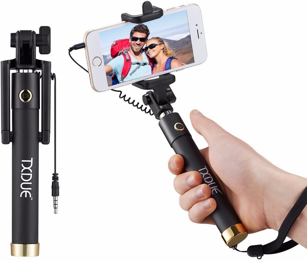 Selfie Stick, TXDUE Wired Ultra Compact Foldable Extendable Selfie Stick for iOS and Android Smartphones Gold